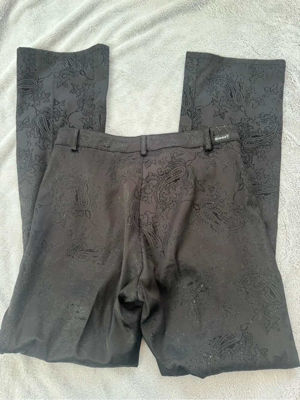 Guess Vintage Black‎ Flocked Paisley Sparkle Pants Size 29 Y2K Gothic Bootcut
